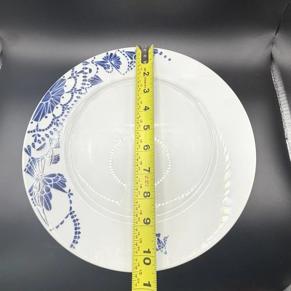 Ikea PROMENAD Blue White Dinner Plates Flying Fish Bird Floral Set/2
